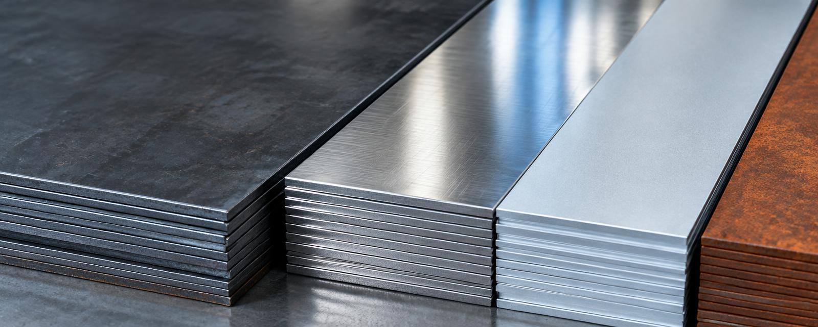 Lamiere in acciaio, inox, alluminio e Corten: immagine illustrativa dei materiali